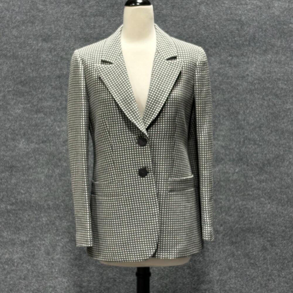 Giorgio Armani Blazer Womens 44 Gray Micro Check Notch Lapel Jacket Italy Linen